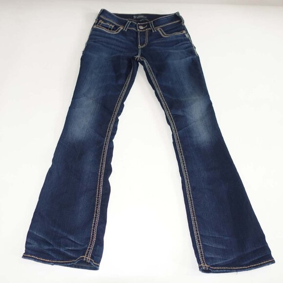 Silver Women's Suki Mid Boot Cut Jeans Size 28 x 33 Dark Blue Wash Low Rise - Picture 1 of 8